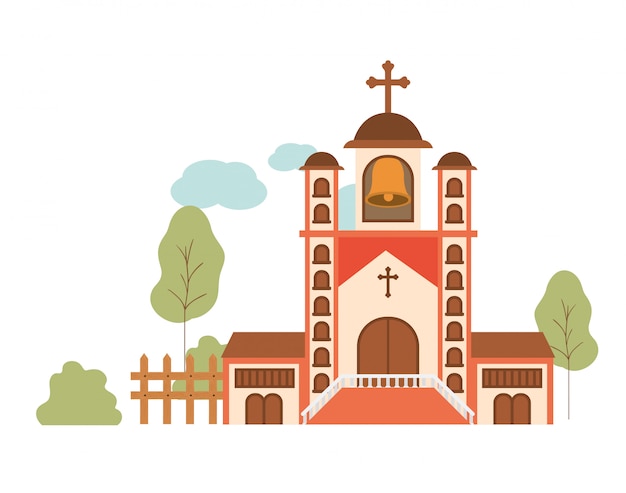 Vector iglesia con vista frontal en paisaje