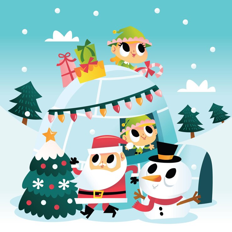 Vector iglú de navidad super cute santa elves