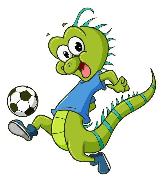 La iguana feliz está jugando al fútbol de la ilustración.