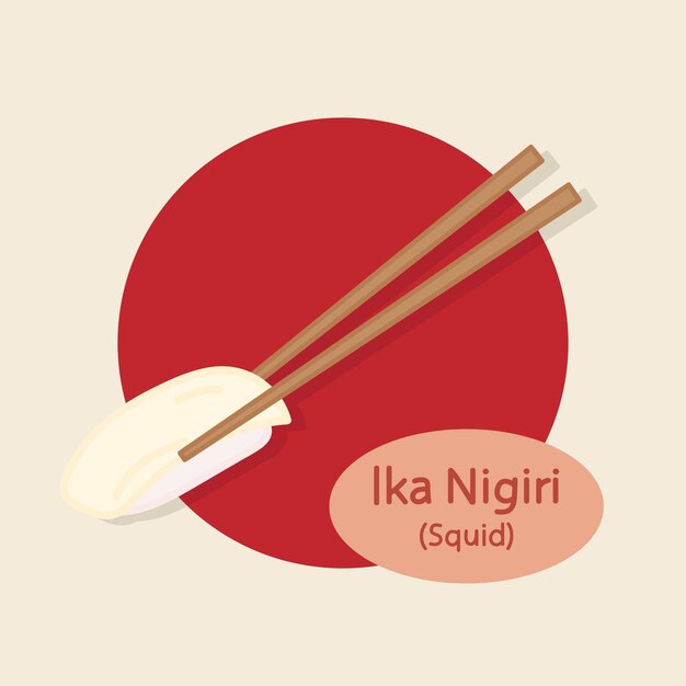 Ika Nigiri Squid Sushi comida japonesa comida dibujada a mano ilustración vectorial