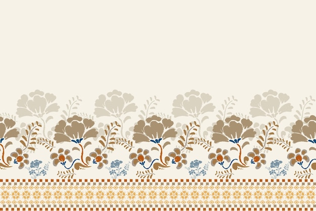 Ikat bordado floral de paisley sobre fondo blanco Ikat patrón sin costuras étnico oriental