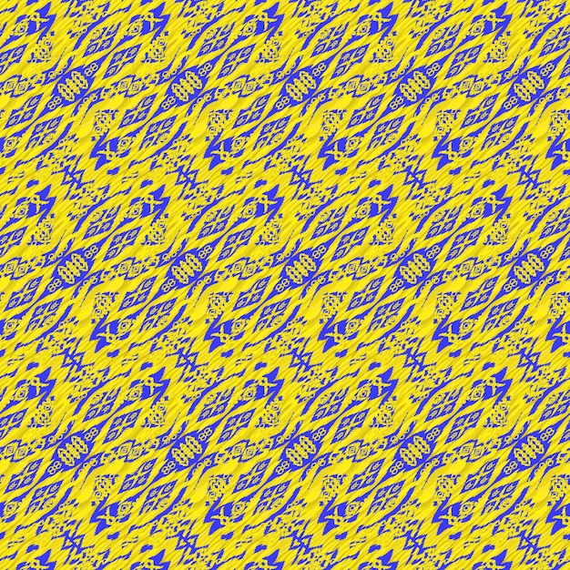 Ikat patrón sin costuras azul amarillo dorado color fondo africano maya étnico línea zigzag tela