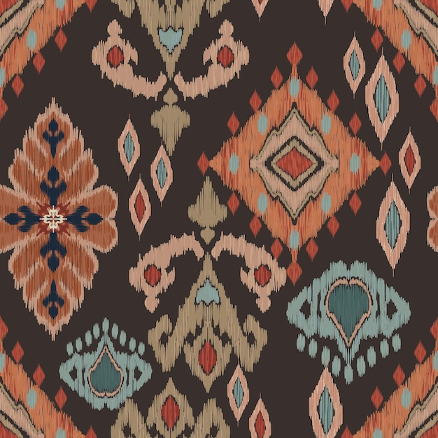 Ikat Tribal Textile Pattern with Geometric and Ornamental Motifs