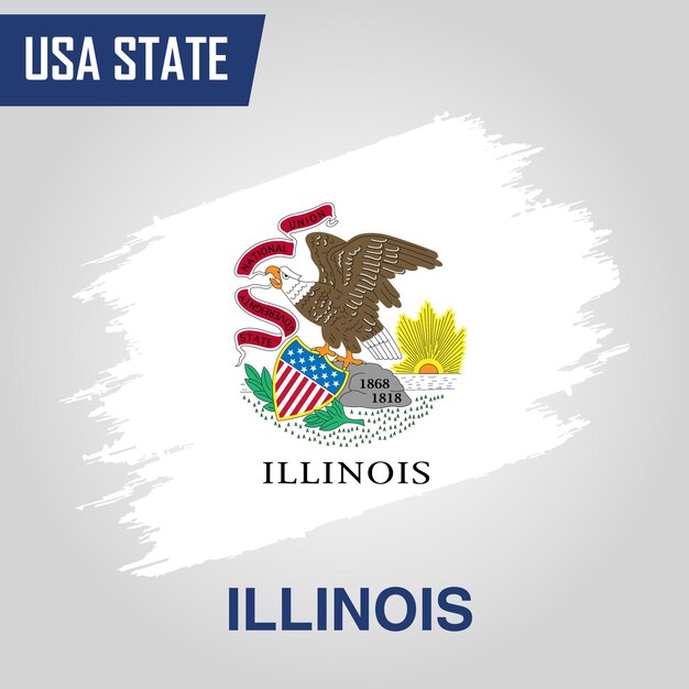 Illinois State Region of United States of America Grunge Vector plantilla de bandera