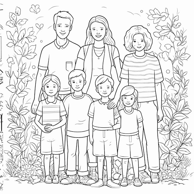 illustartion libro para colorear página familia