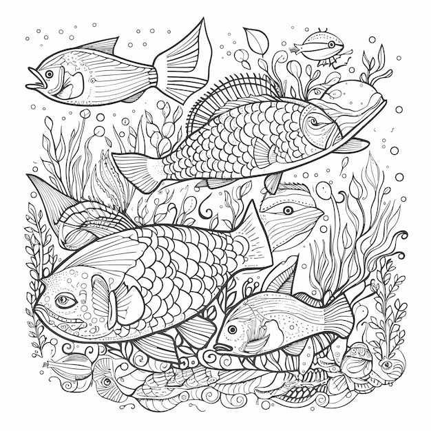 illustartion libro para colorear página pescado