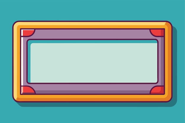 Vector illustration of a colorful retrostyle nameplate with a light blue center and an orange and purple border on a teal background