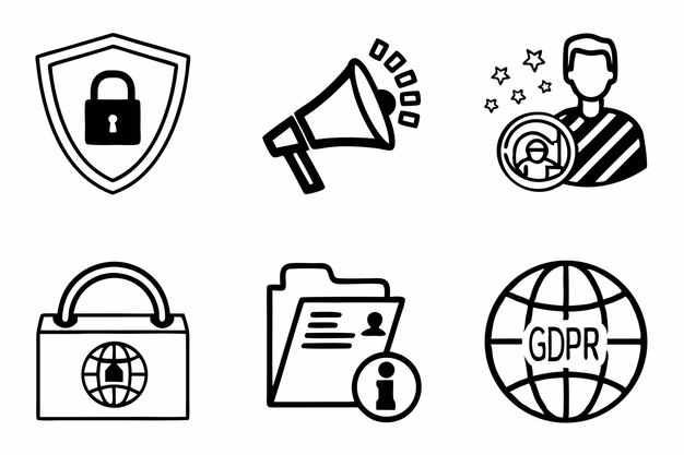 Illustration of data protection and privacy icons isolated on white