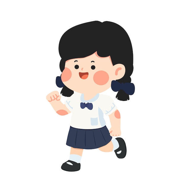 Illustration of School Girl Running in Uniform