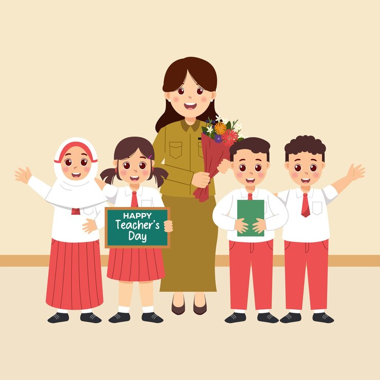 Illustration of Teacher with Students on Teachers Day