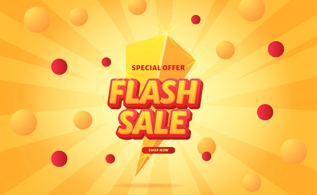 Iluminación 3d para promoción de descuento de oferta de venta flash con decoración circular y fondo de ráfaga amarilla