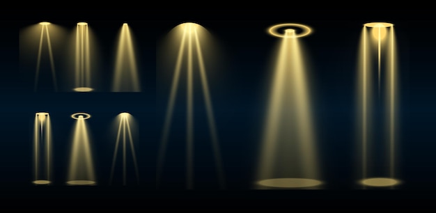 Vector iluminación de escenario una colección de efectos transparentes iluminación brillante con focos