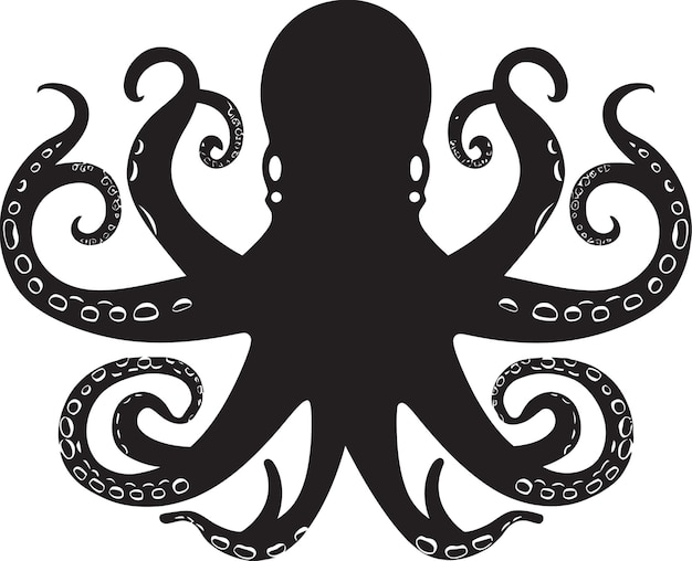 Iluminación de tinta diseño de pulpo icónico negro con 90 palabras de brillo vectorial ascenso acuático 90