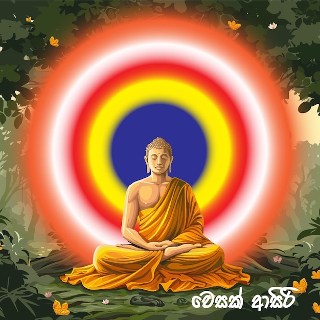 Vector el iluminado del buda feliz día de vesak ilustración