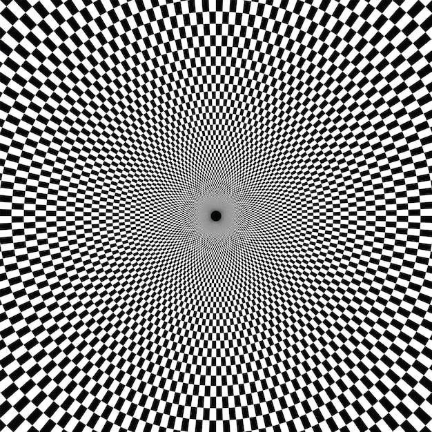 Ilusión de espiral a cuadros óptica de fondo ilusiones de remolino de patrón psicodélico mágico