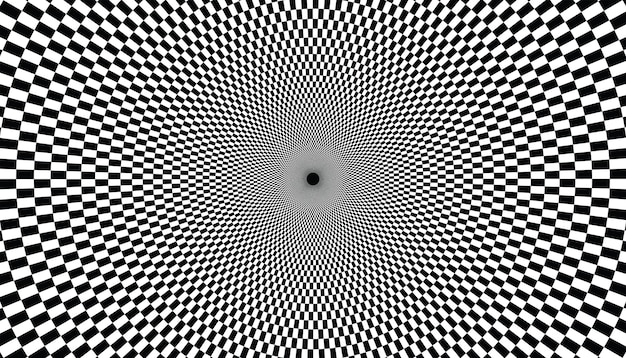 Ilusión de espiral a cuadros óptica de fondo ilusiones de remolino de patrón psicodélico mágico