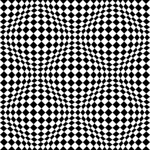 Vector ilusión óptica a cuadros vector abstracto fondo transparente, patrón blanco y negro, azulejos de tablero de ajedrez con volumen esférico psicodélico, op art de corrector geométrico.