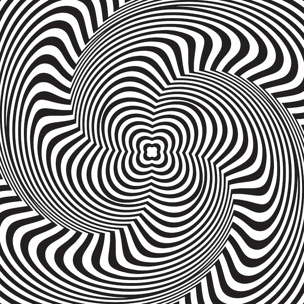 Ilusión óptica. Fondo abstracto con patrón ondulado. Remolino a rayas blanco y negro