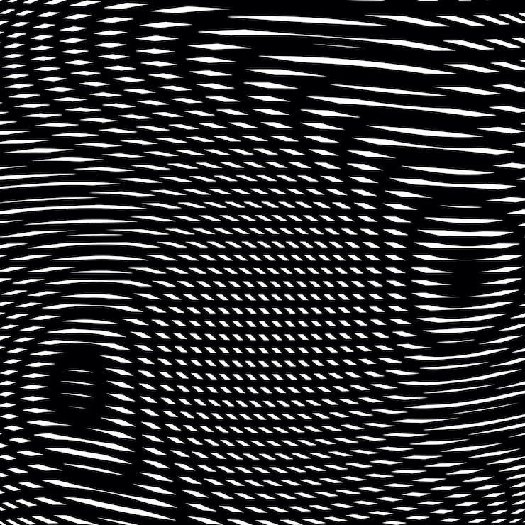 Vector ilusión óptica, fondo muaré, mosaico vectorial monocromático forrado abstracto. patrón geométrico inusual con efectos visuales.