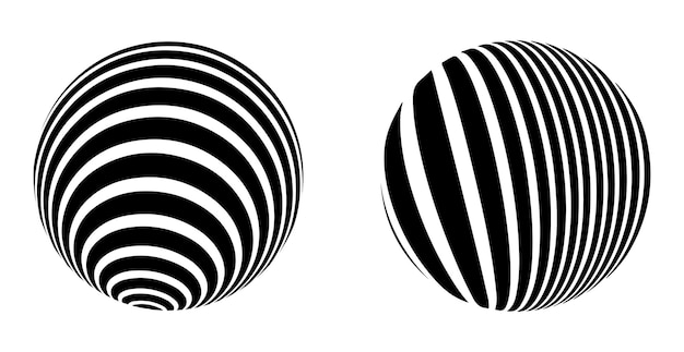 Ilusión óptica en forma de esfera distorsionada Fondo vectorial abstracto con línea negra y blanca
