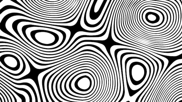 Ilusión óptica Patrón geométrico en blanco y negro Ilustración vectorial EPS10 Patrón de rayas de líneas circulares o fondo con efecto de distorsión ondulada