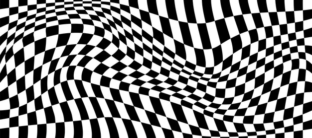 Ilusión óptica vectorial con cuadrados en blanco y negro Fondo de onda de curva abstracta