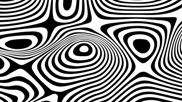 Ilusión óptica vectorial con líneas en blanco y negro Fondo de curva abstracta