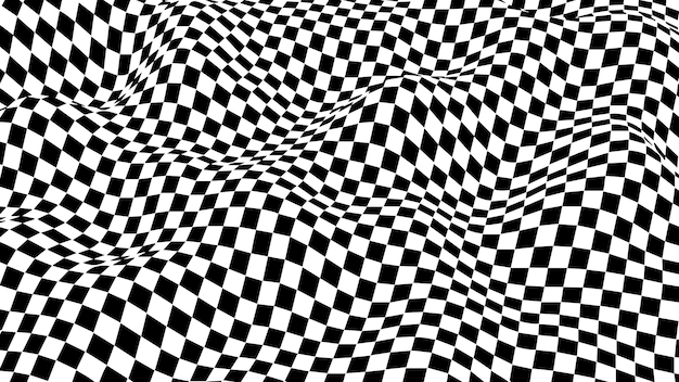 Ilusión óptica vectorial onda abstracta con cuadrados blancos y negros