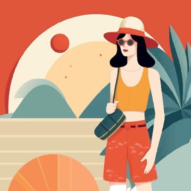 Ilustraao verao praia mulher