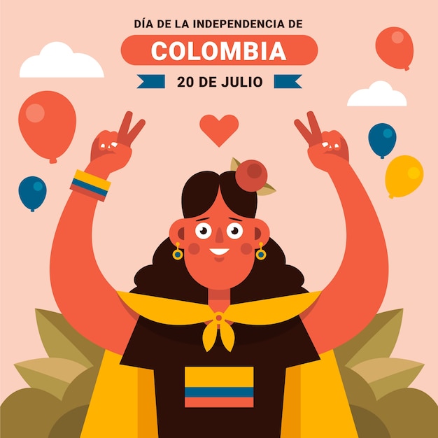 Ilustración de 20 de julio dibujada a mano con globos