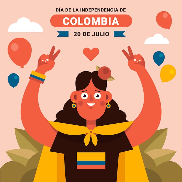 Vector ilustración de 20 de julio dibujada a mano con globos