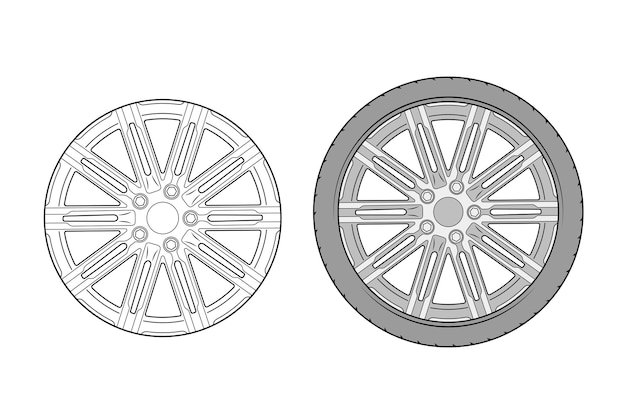 Ilustración 2d de las llantas Conjunto de imágenes vectoriales Vista frontal de las ruedas
