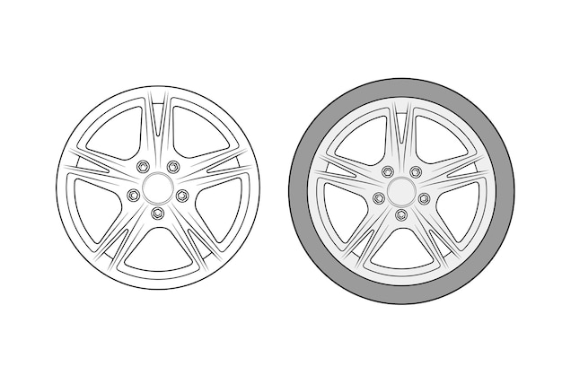 Ilustración 2d de las llantas Conjunto de imágenes vectoriales Vista frontal de las ruedas