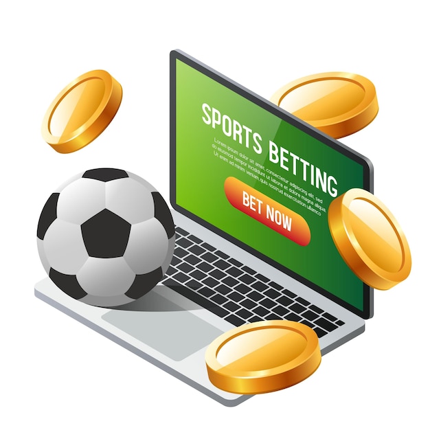 Ilustración 3D de apuestas deportivas Laptop y pelota de fútbol Clipart vectorial aislado sobre fondo blanco