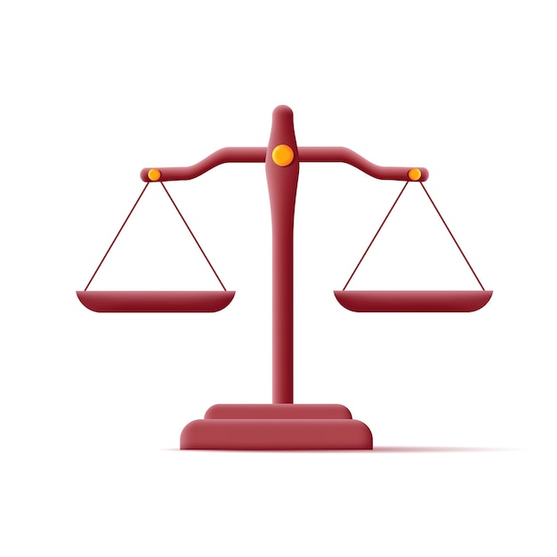 Vector ilustración 3d de balanzas de justicia en color madera marrón