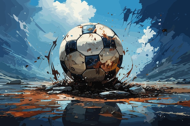 Ilustración 3D de un balón de fútbol arrojando humo