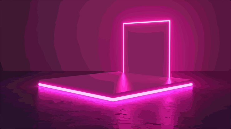 Vector ilustración 3d de la caja led cuadrada de luz de neón brillante iluminada en la oscuridad