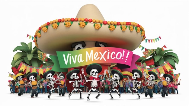 Ilustración 3D de una celebración del Cinco de Mayo en estilo de dibujos animados