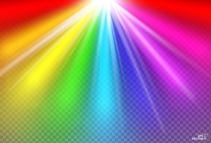 Vector ilustración 3d colorida y brillante de luz o concepto de explosión estelar brillante del arcoíris