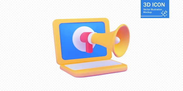 Ilustración 3D de una computadora portátil con un altavoz