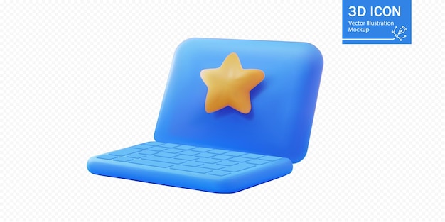 Ilustración 3D de una computadora portátil con un icono de estrella
