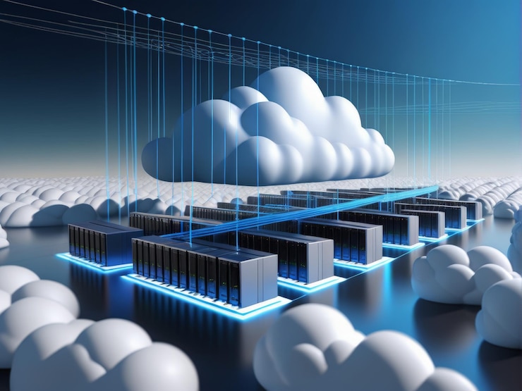 Vector ilustración en 3d del concepto de computación en la nube