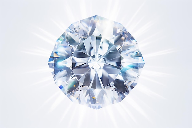 Ilustración 3D de diamante de corte redondo aislado en fondo blanco