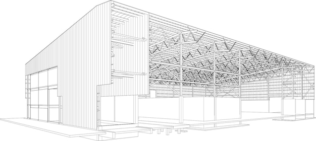 Vector ilustración 3d de un edificio industrial