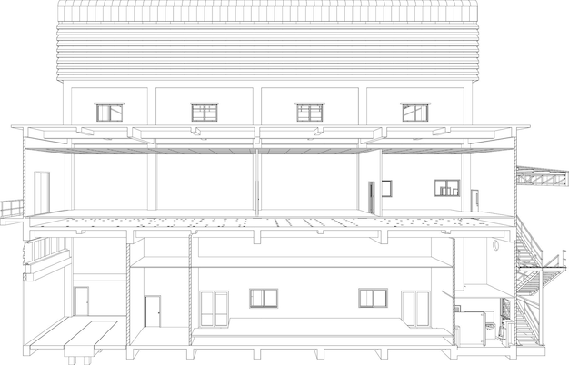 Ilustración en 3D de un edificio industrial