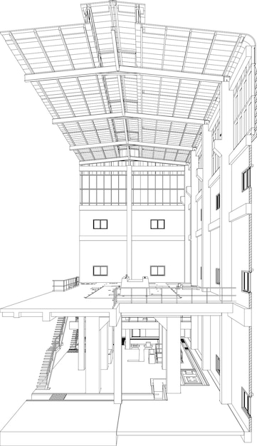 Vector ilustración en 3d de un edificio industrial