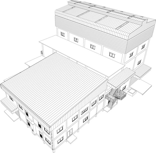 Ilustración en 3D de un edificio industrial