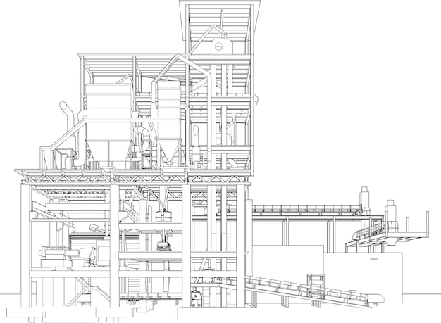 Ilustración en 3D de un edificio industrial