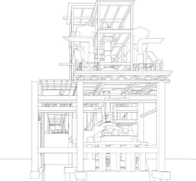 Vector ilustración en 3d de un edificio industrial