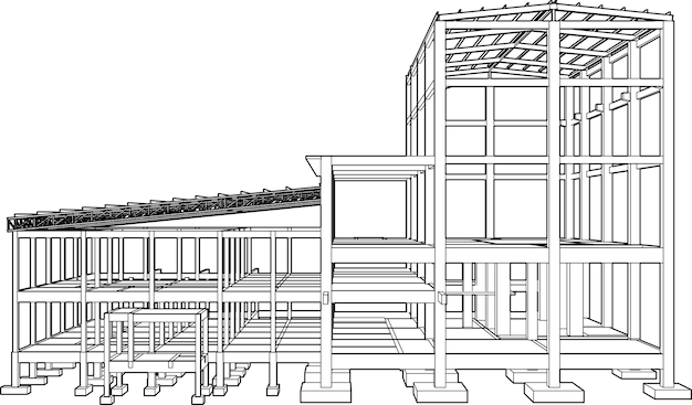 Ilustración en 3D de un edificio industrial